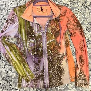 Designer Y2K Printed Zip Up Jacket - 2000s Luisa Cerano - Size Large